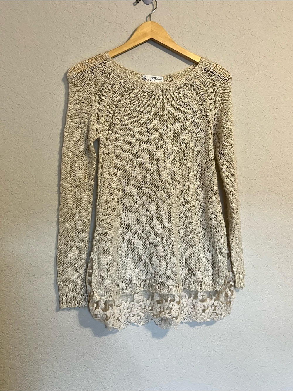 Mizumi Lace Hem Open Knit Sweater Small Fairy Grunge Cottagecore Boho Romantic